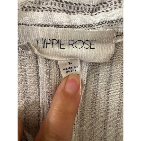 Hippie Rose White Brown Striped Tie Front Long Sleeve Blouse Shirt Size Large - Picture 8 of 10